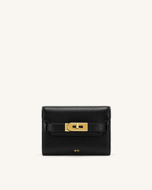 Yara Turn-Lock Flap Compact Wallet - Black
