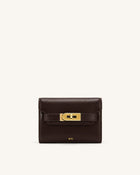Yara Turn-Lock Flap Compact Wallet - Reddish Brown