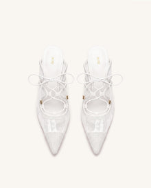 Sofia Lace Bow Mule Heels - White