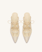 Sofia Lace Bow Mule Heels - Khaki