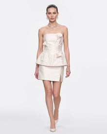 Floral Appliqué Peplum Top - White