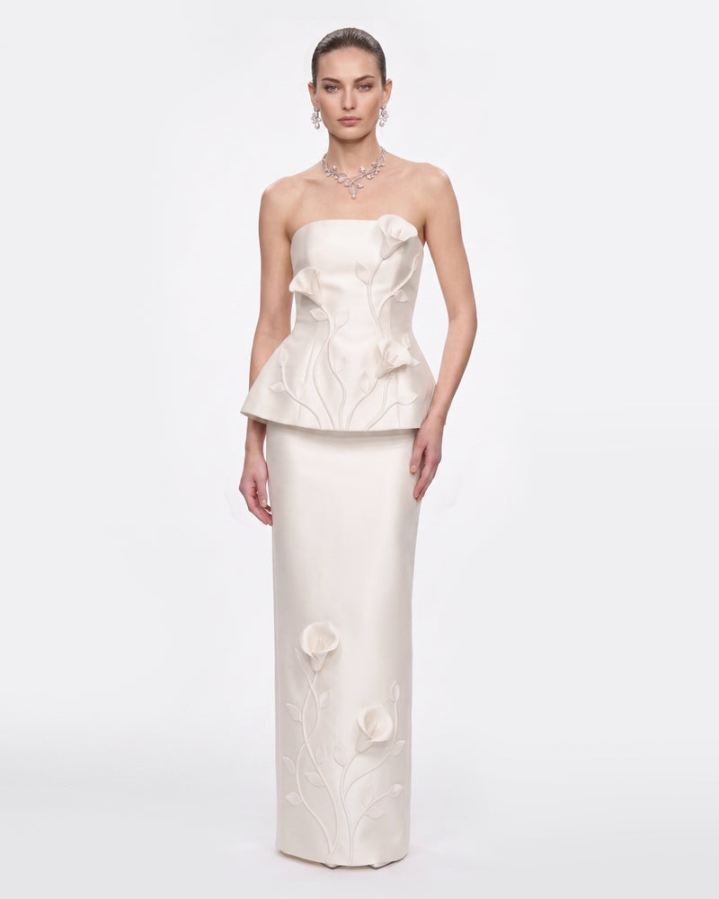 Floral Appliqué Peplum Top - White