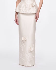Floral Appliqué Vine Maxi Skirt - White