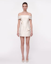 Floral Appliqué Off-Shoulder Mini Dress - White