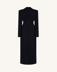 Structured Shoulder Fitted Lapel Maxi Coat - Black