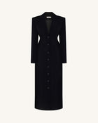 Structured Shoulder Fitted Lapel Maxi Coat - Black