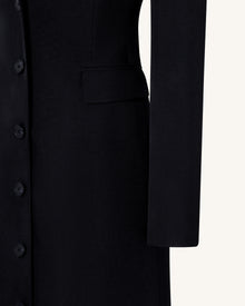 Structured Shoulder Fitted Lapel Maxi Coat - Black