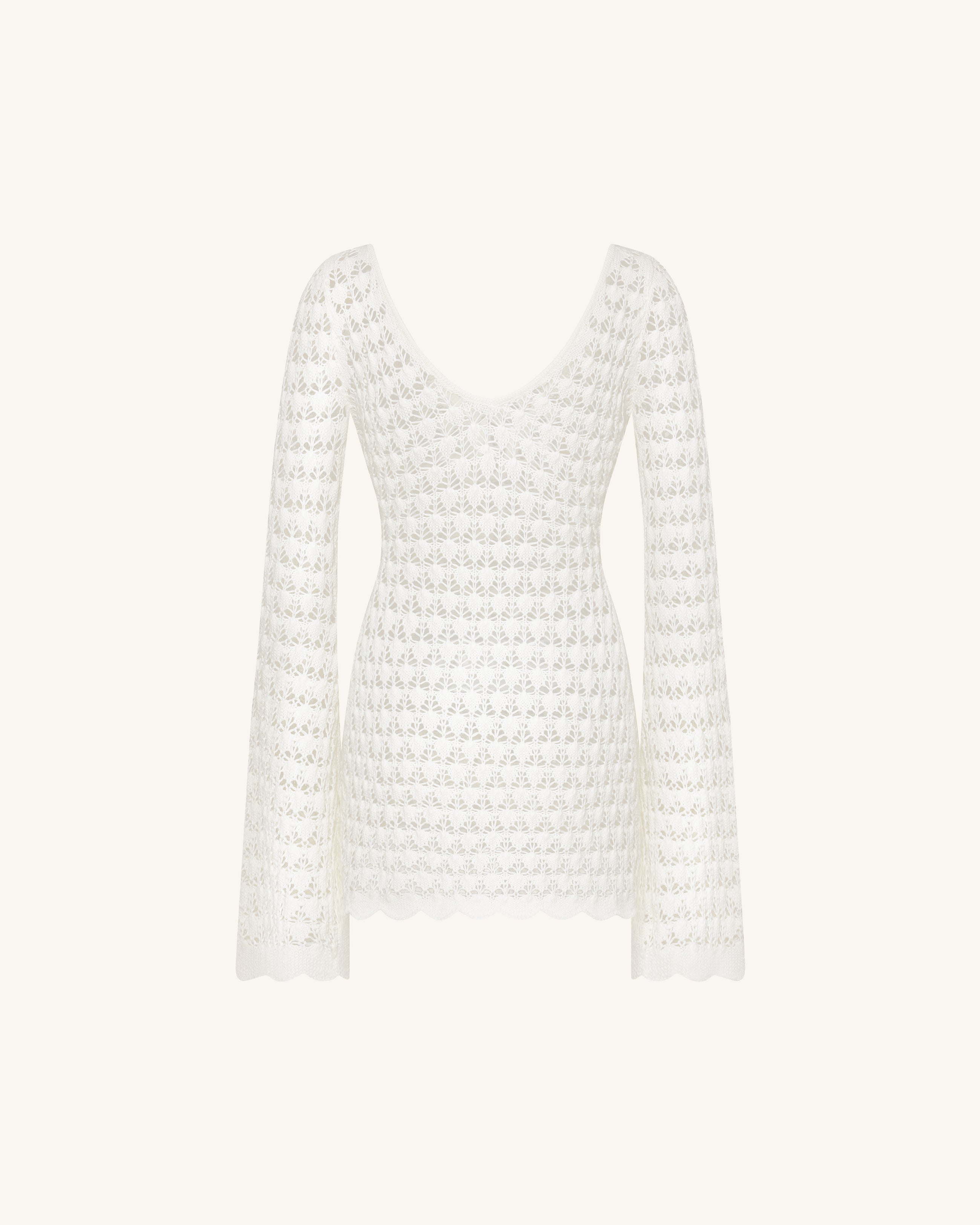 Pointelle Knit Keyhole Mini Dress - White