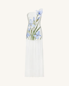 Floral Print Strapless Mixed Maxi Dress - Ivory