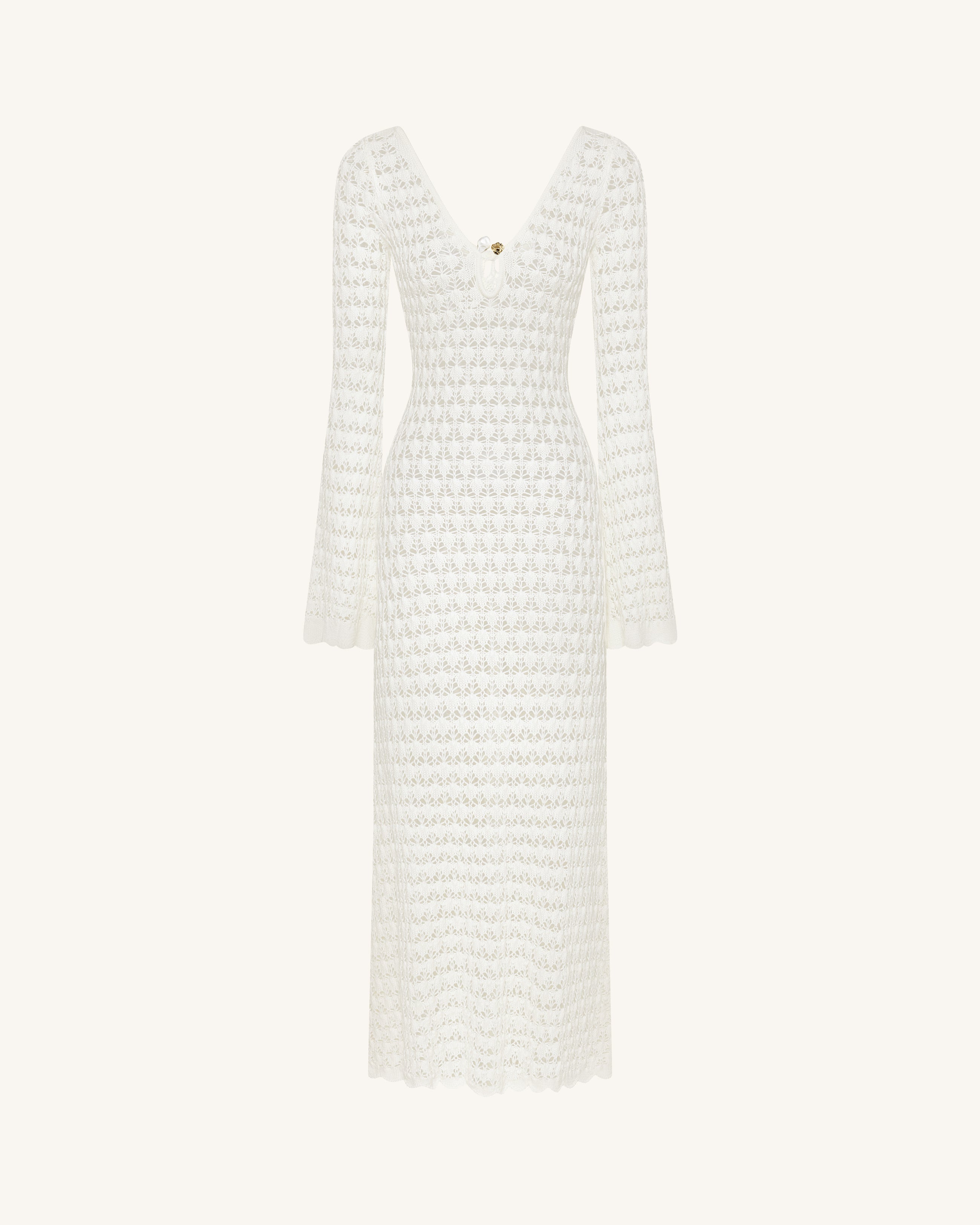 Pointelle Knit Keyhole Maxi Dress - White