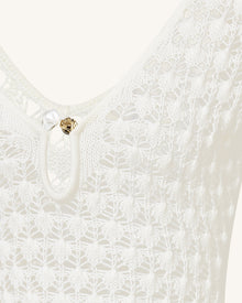 Pointelle Knit Keyhole Maxi Dress - White