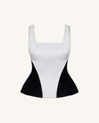 Monochrome Paneled Square-Neck Peplum Top - Black