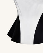 Monochrome Paneled Square-Neck Peplum Top - Black