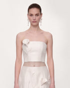 Floral Appliqué Strapless Crop Top - White