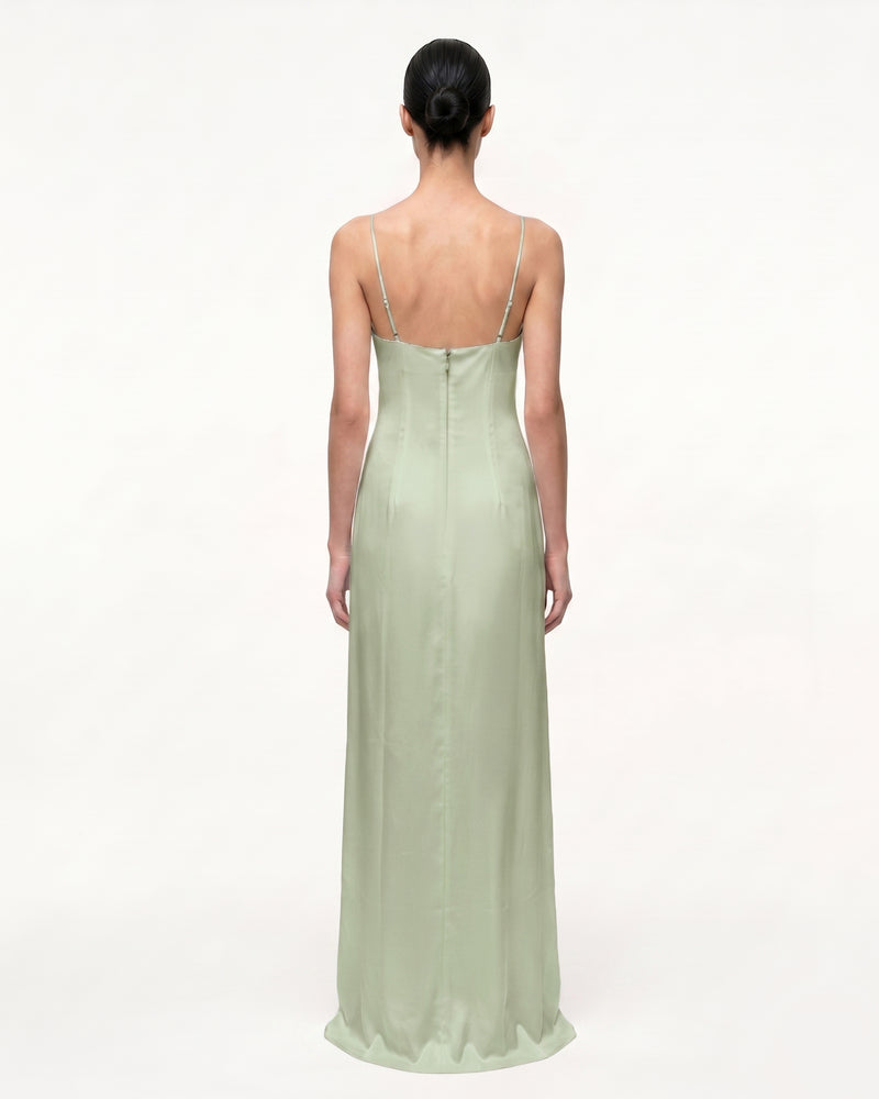 Iris Motif Satin Slip Gown - Light Green/Purple