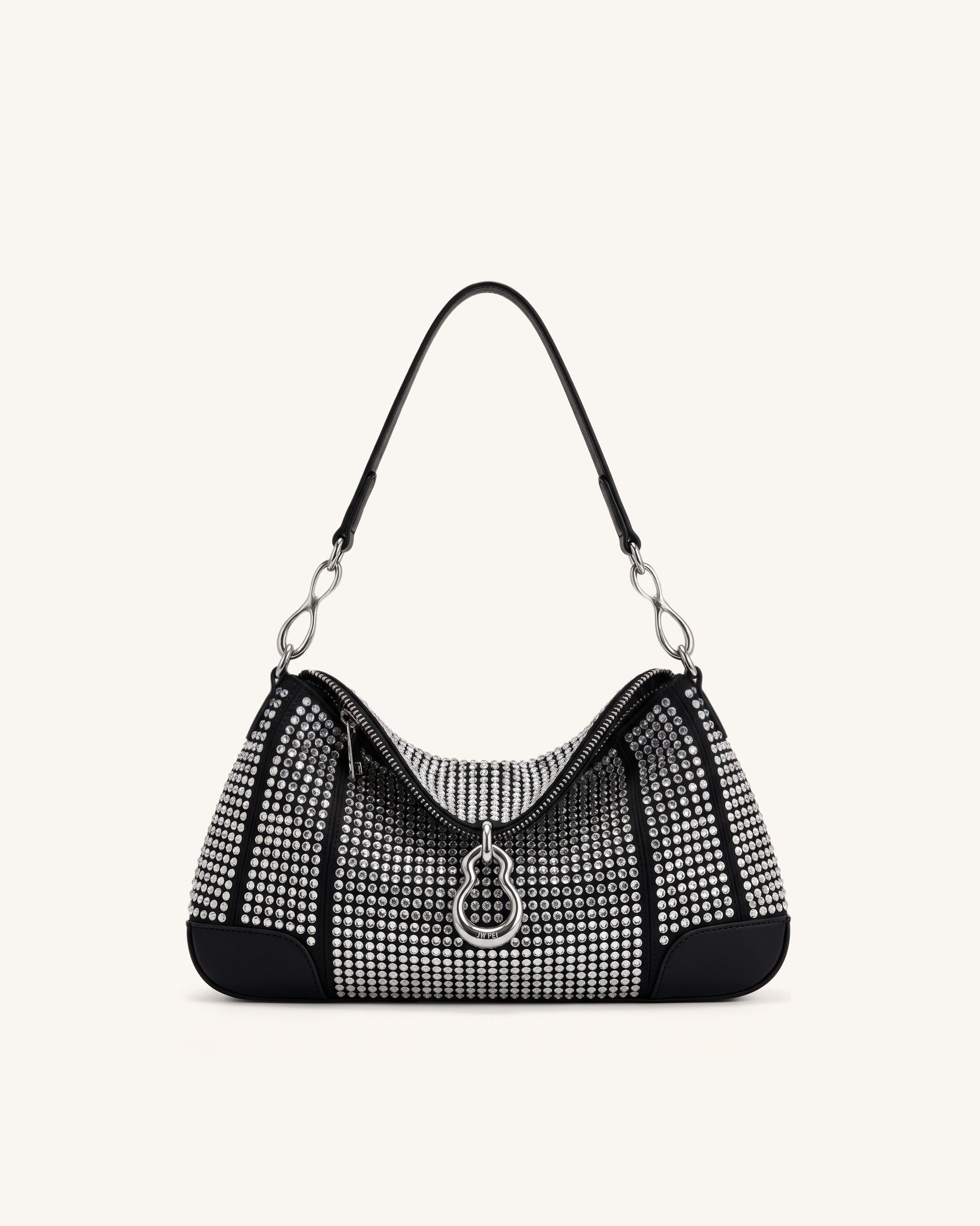 Jayla Metal Pendant Embellished Artificial Crystal Shoulder Bag - Black