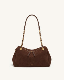Mireya Faux Suede Chain Shoulder Bag - Dark Brown