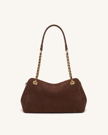 Mireya Faux Suede Chain Shoulder Bag - Dark Brown