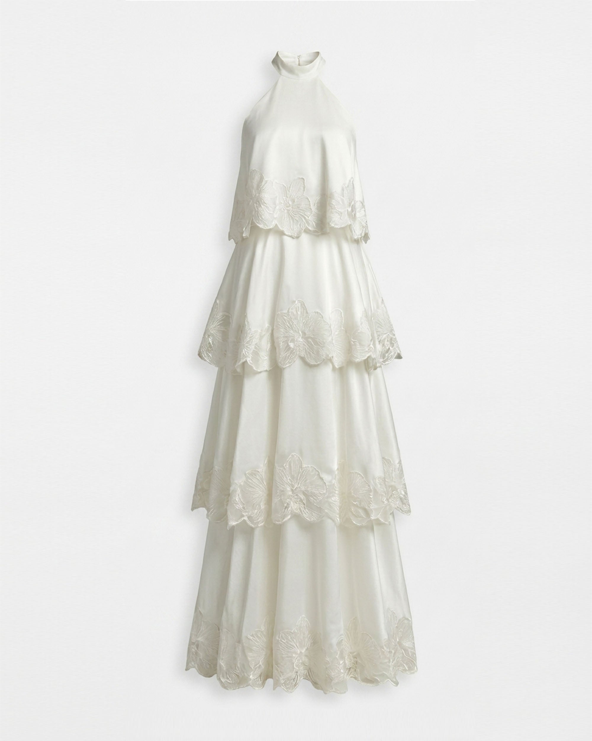 Orchid Embroidered Tiered Halter Maxi Dress - White
