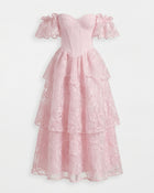 Orchid Embroidered Corset Midi Dress - Blush Pink