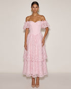 Orchid Embroidered Corset Midi Dress - Blush Pink