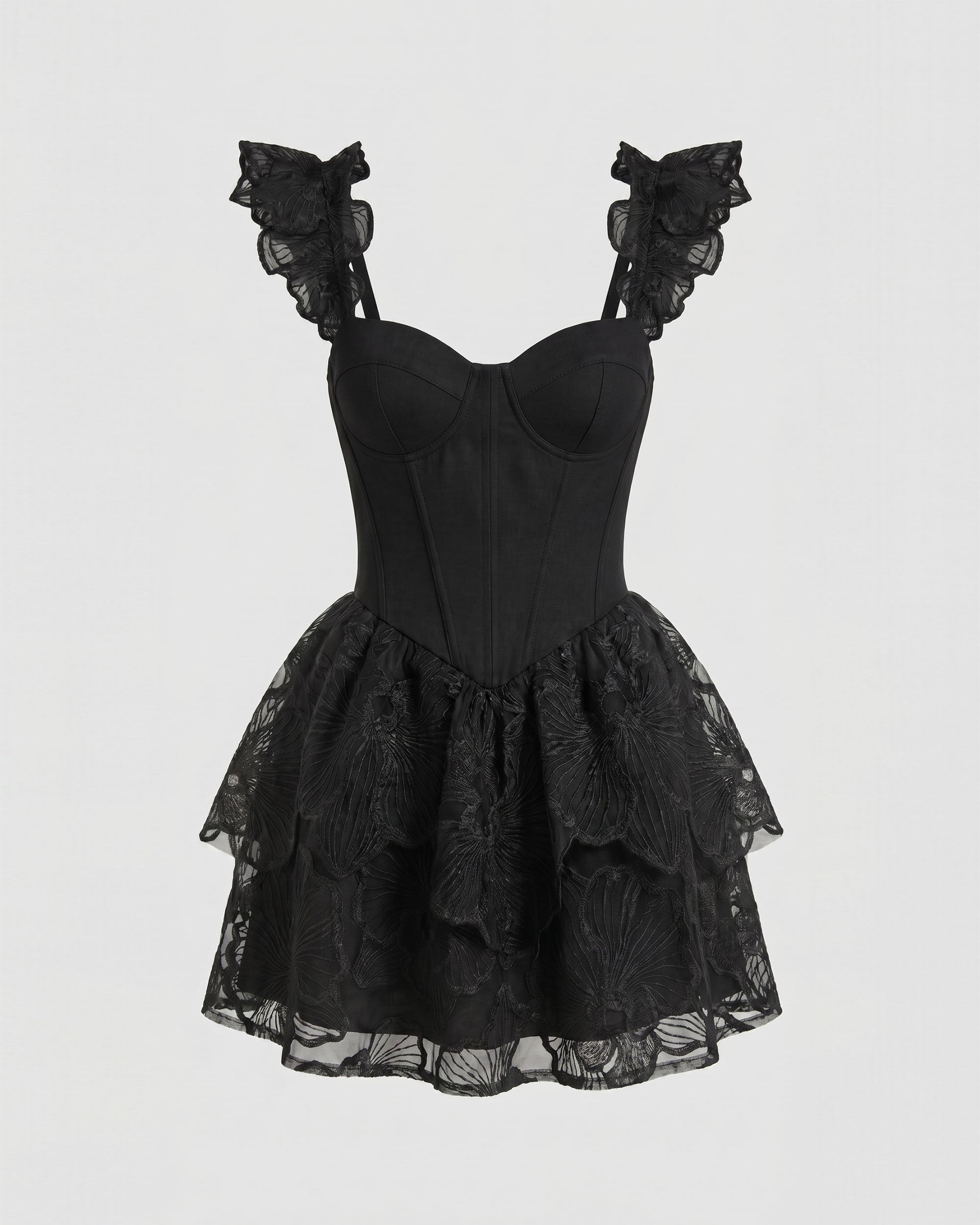 Orchid Embroidered Corset Mini Dress - Black