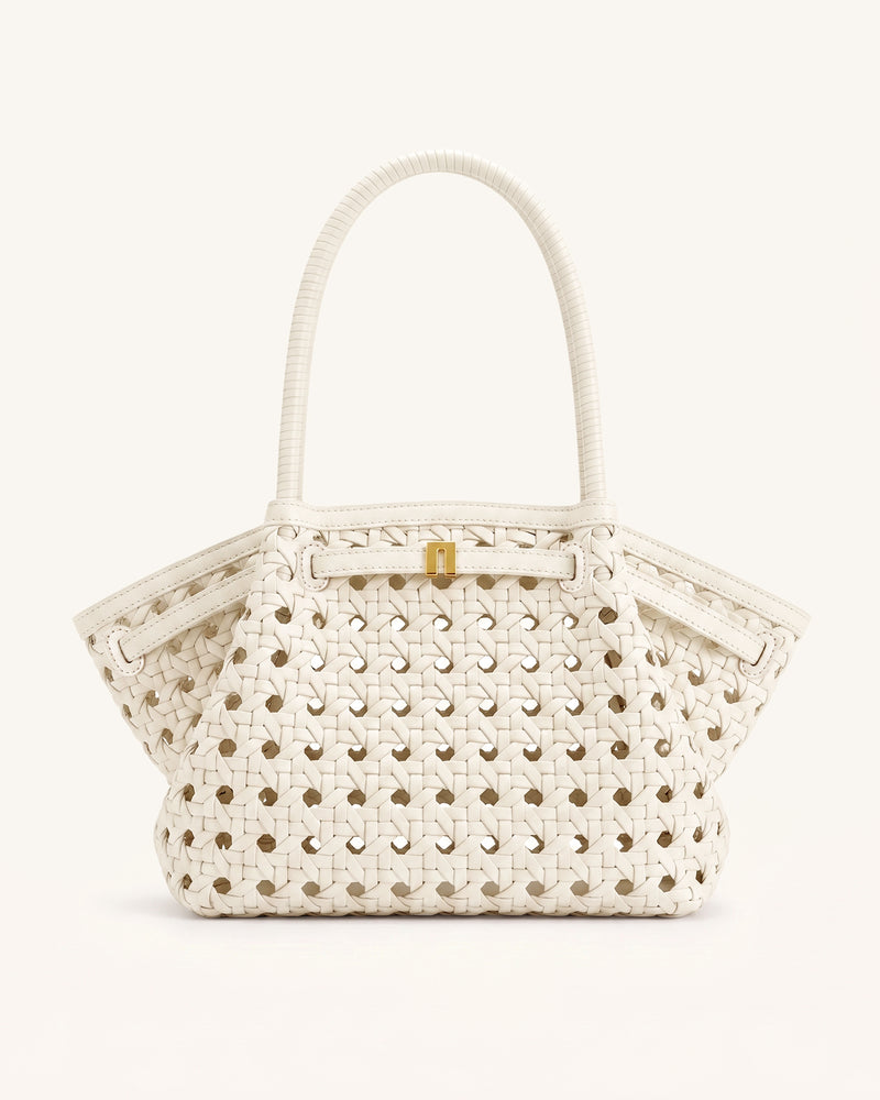 Hana Large Woven Tote Bag - Oat White