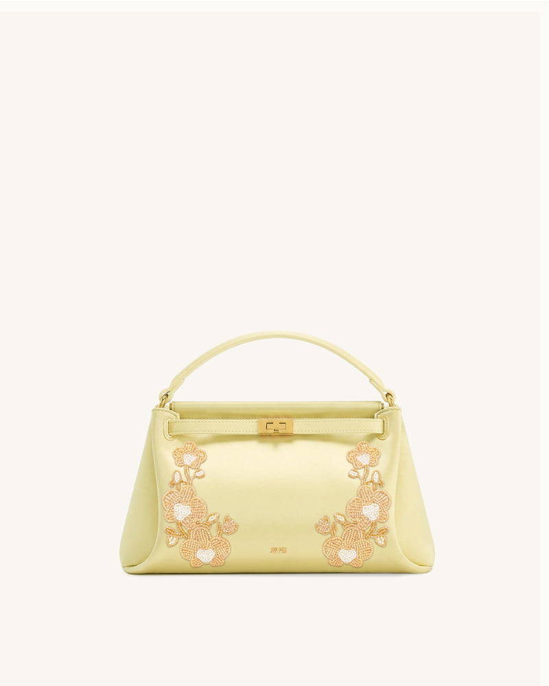 Carmen Beaded Orchid Top Handle Bag - Light Yellow