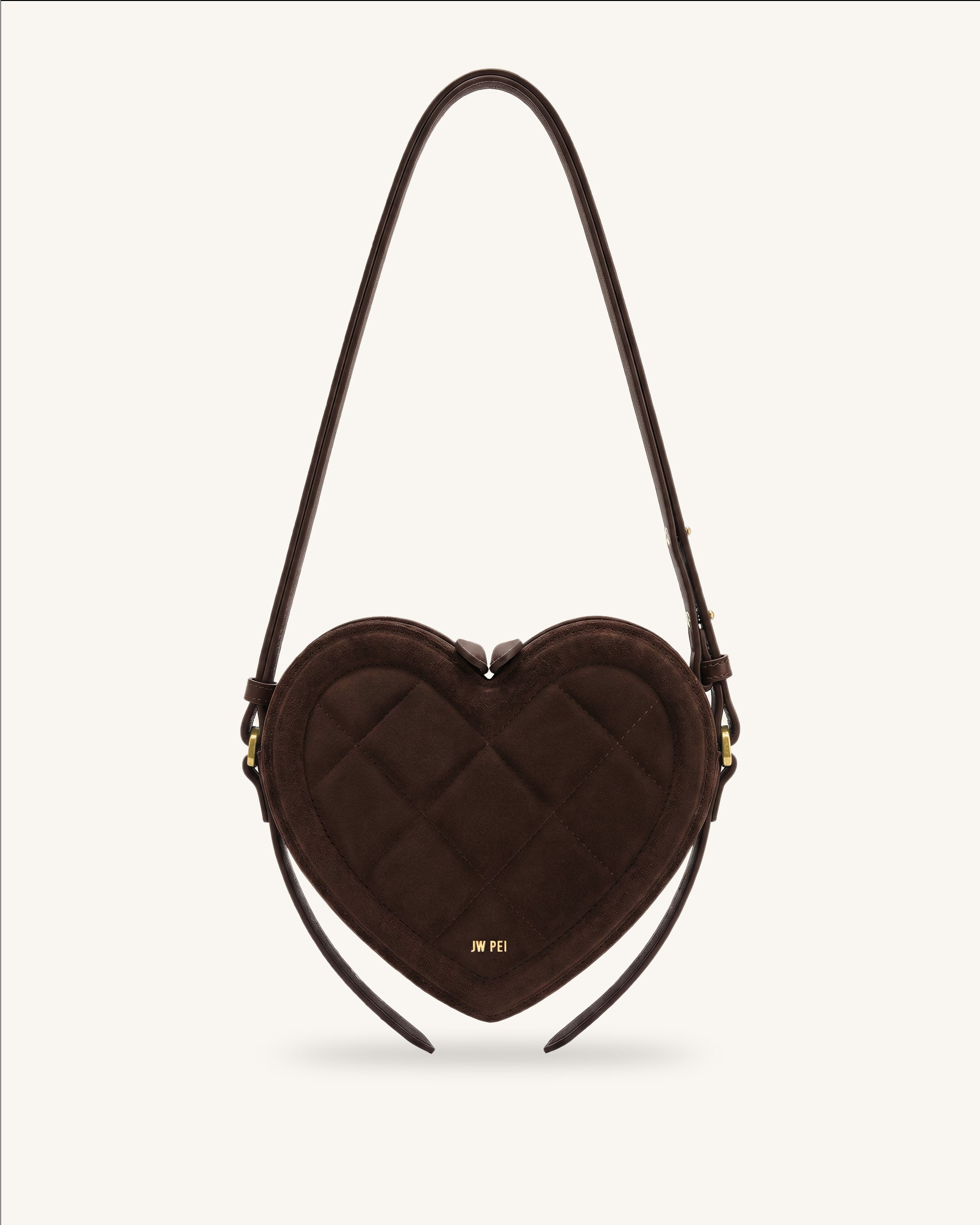 Arlene Faux Suede Heart Shape Crossbody Bag - Dark Brown