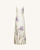 Iris Motif Satin Slip Gown - White