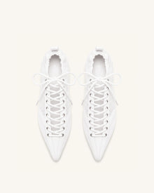 Ava Lace-Up Mesh Flats - White