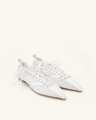 Ava Lace-Up Mesh Flats - White