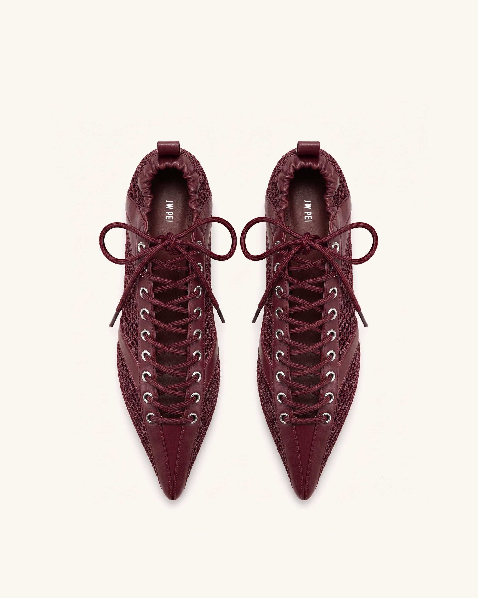 Ava Lace-Up Mesh Flats - Burgundy
