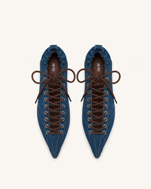 Ava Lace-Up Flats - Denim Blue