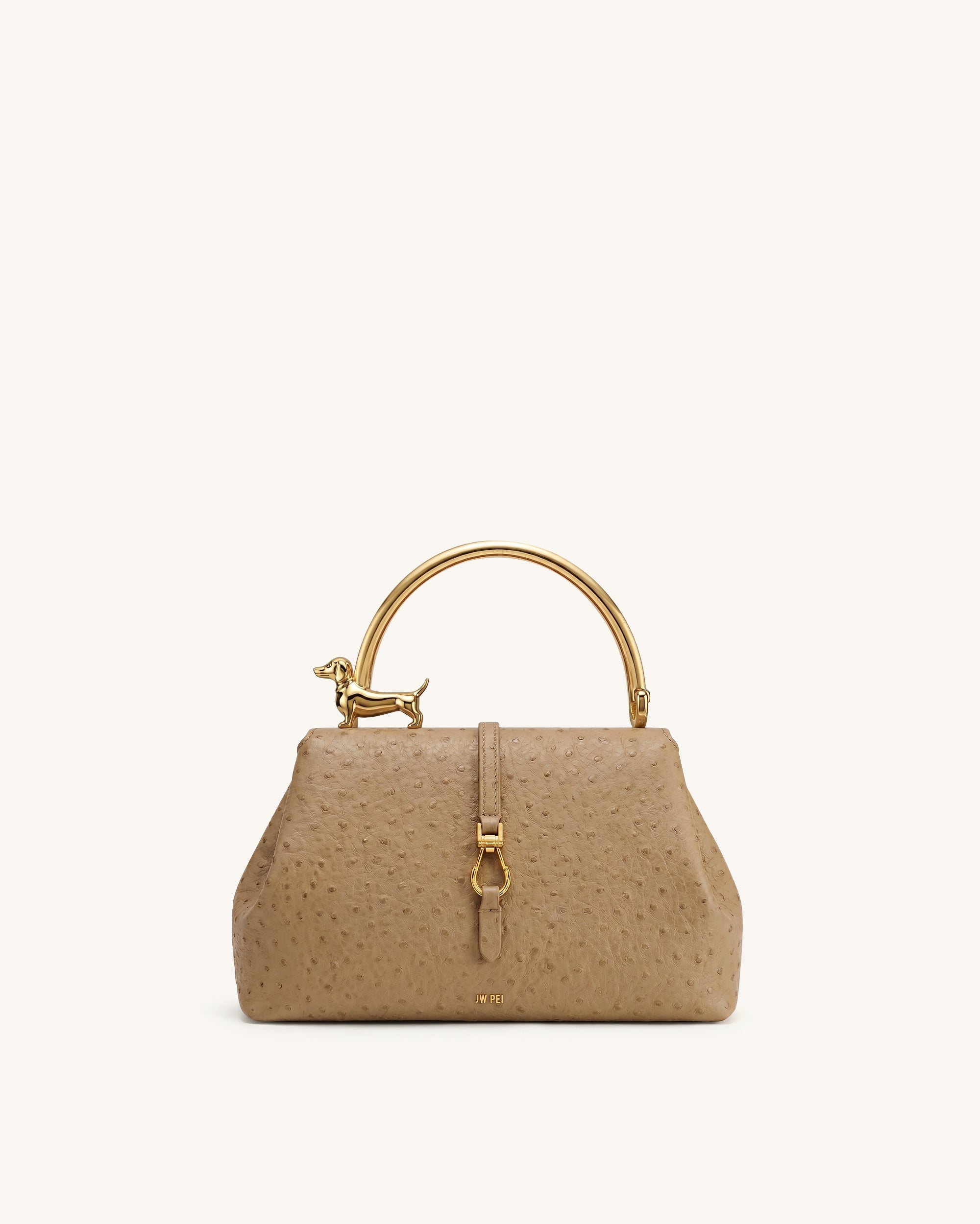Bruna Dachshund Metal Handle Top Handle Bag - Khaki Brown