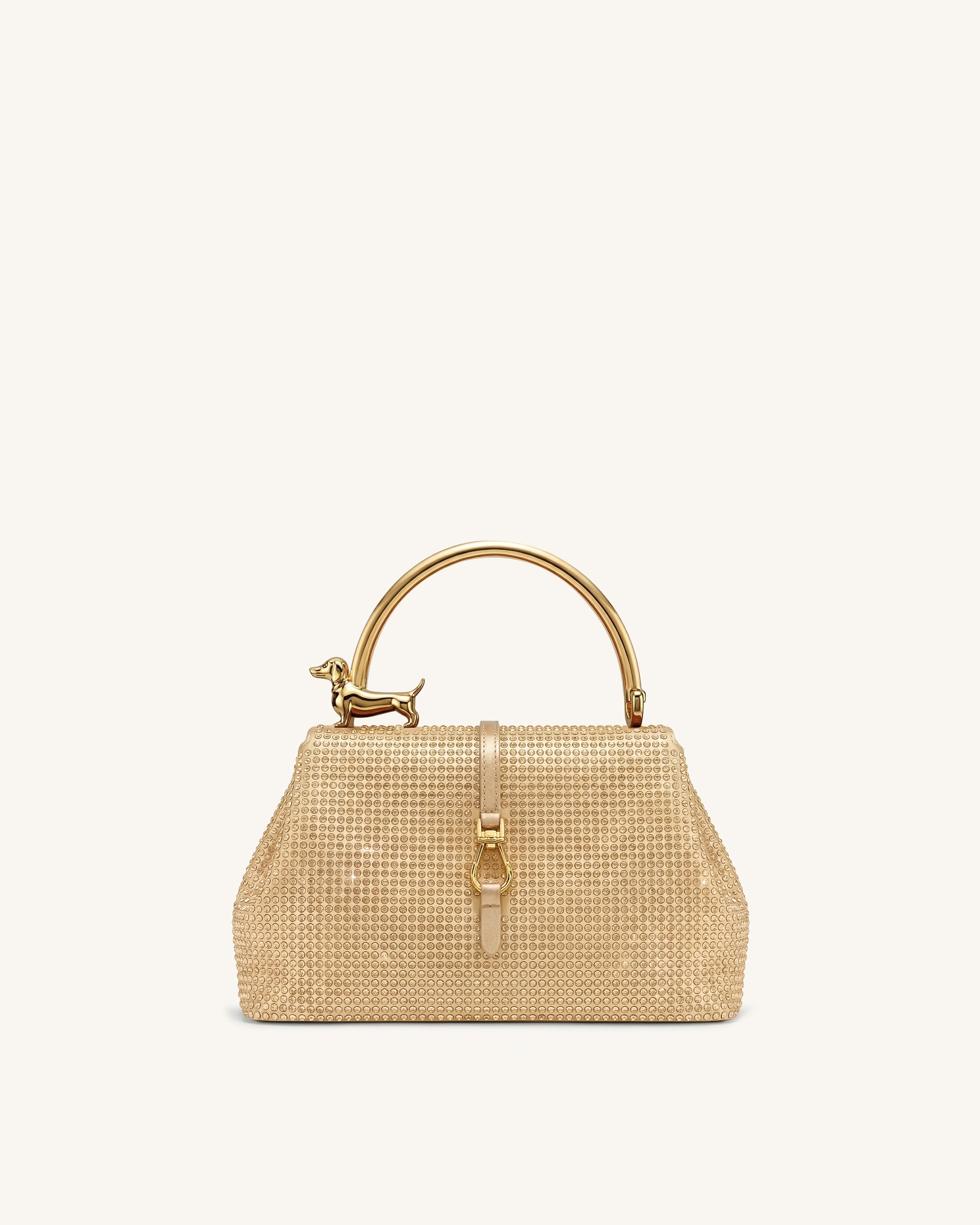 Bruna Artificial Crystal Dachshund Metal Handle Top Handle Bag - Champagne
