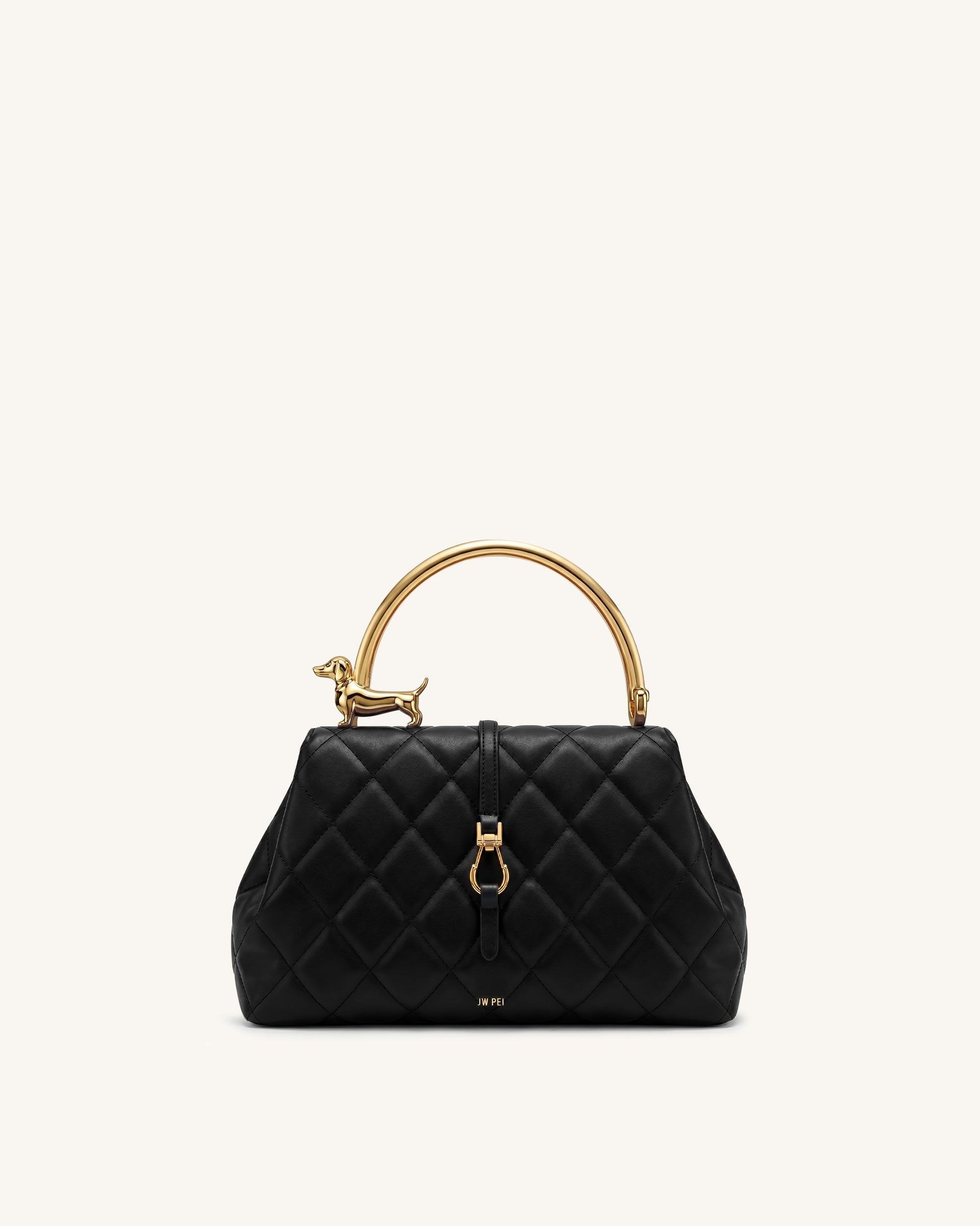Bruna Quilting Dachshund Metal Top Handle Bag - Dark Black