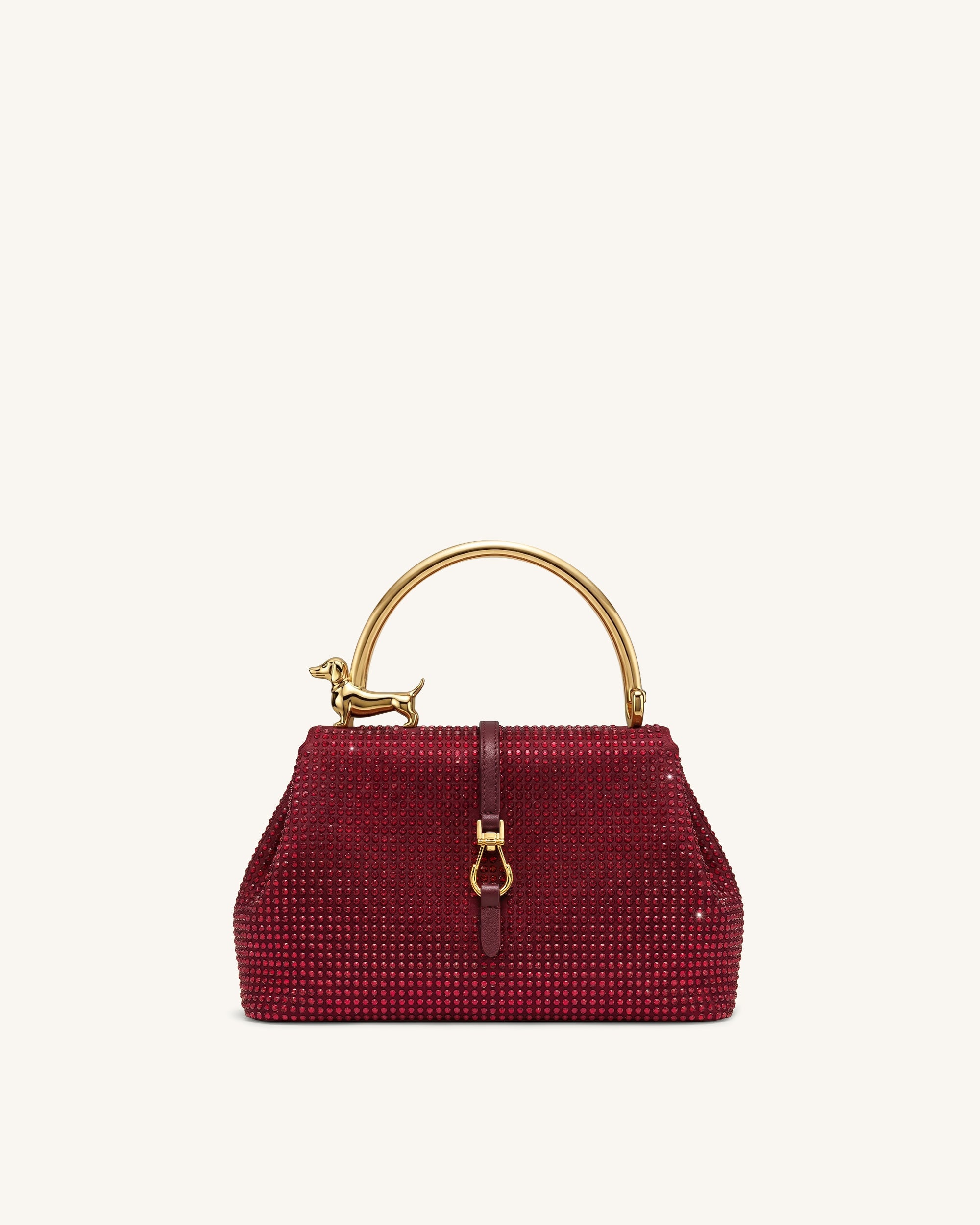 Bruna Artificial Crystal Dachshund Metal Handle Top Handle Bag - Red