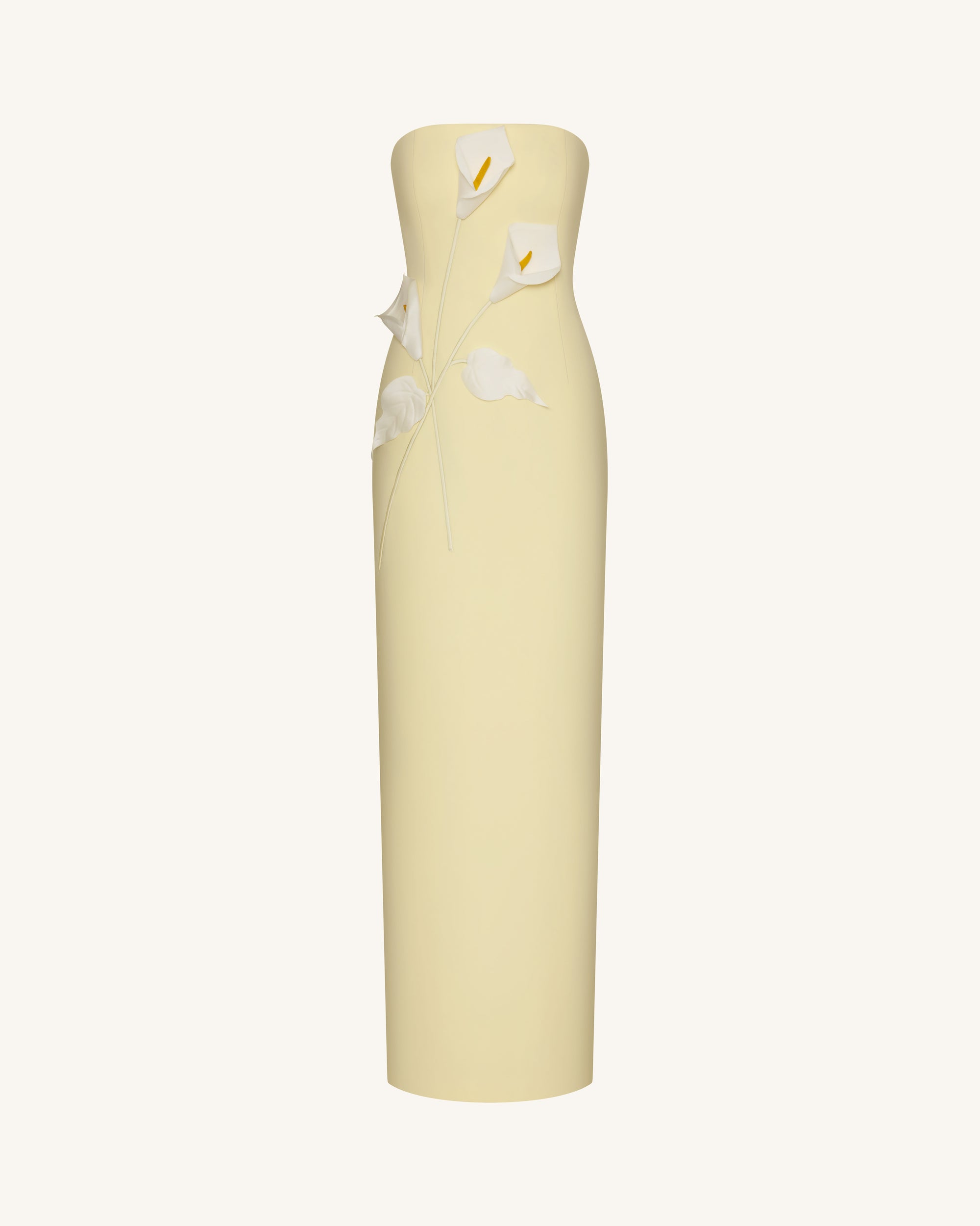 Floral Appliqué Strapless Dress - Yellow