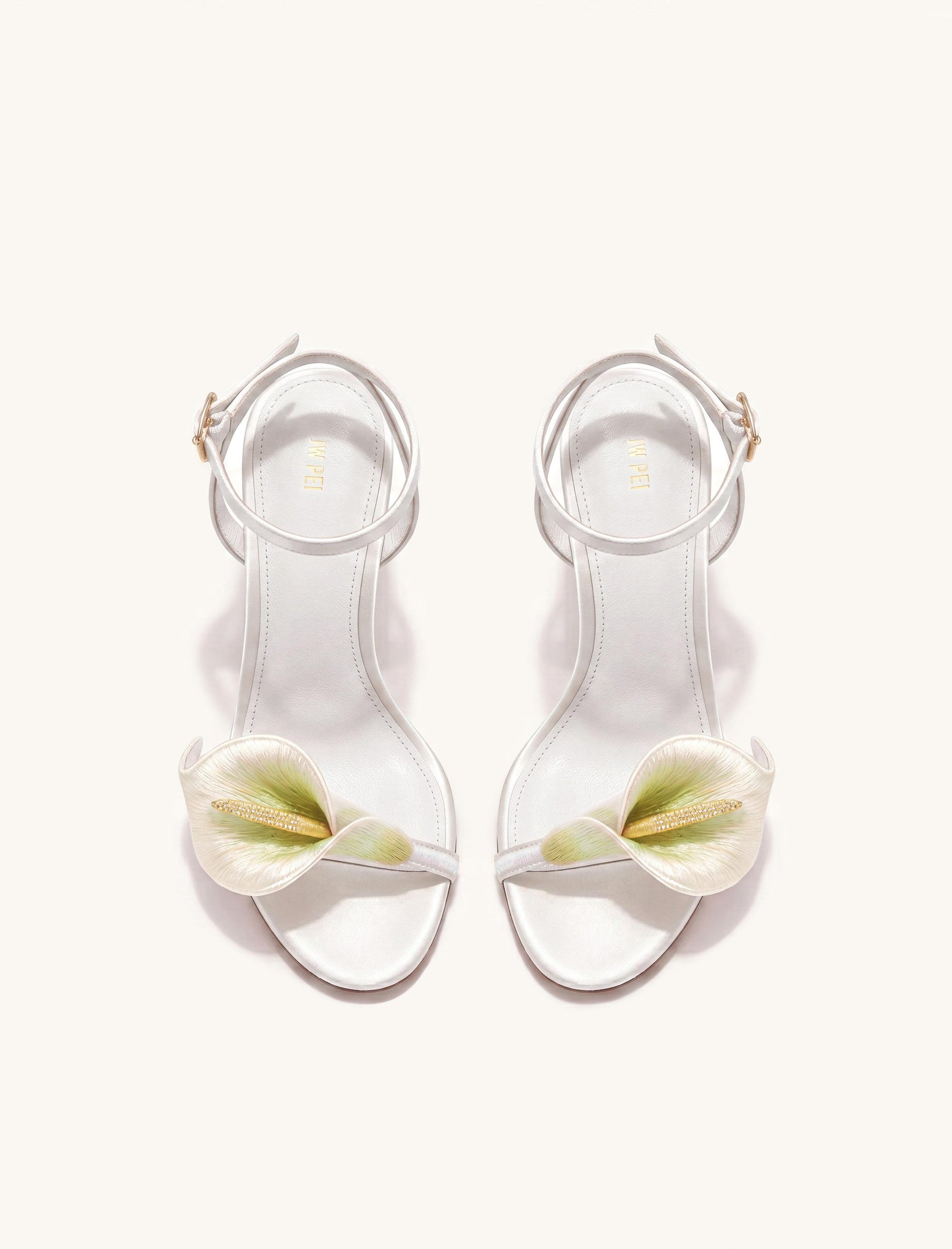 Alivia Calla Lily Gold Metal Heel Sandals - White & Green