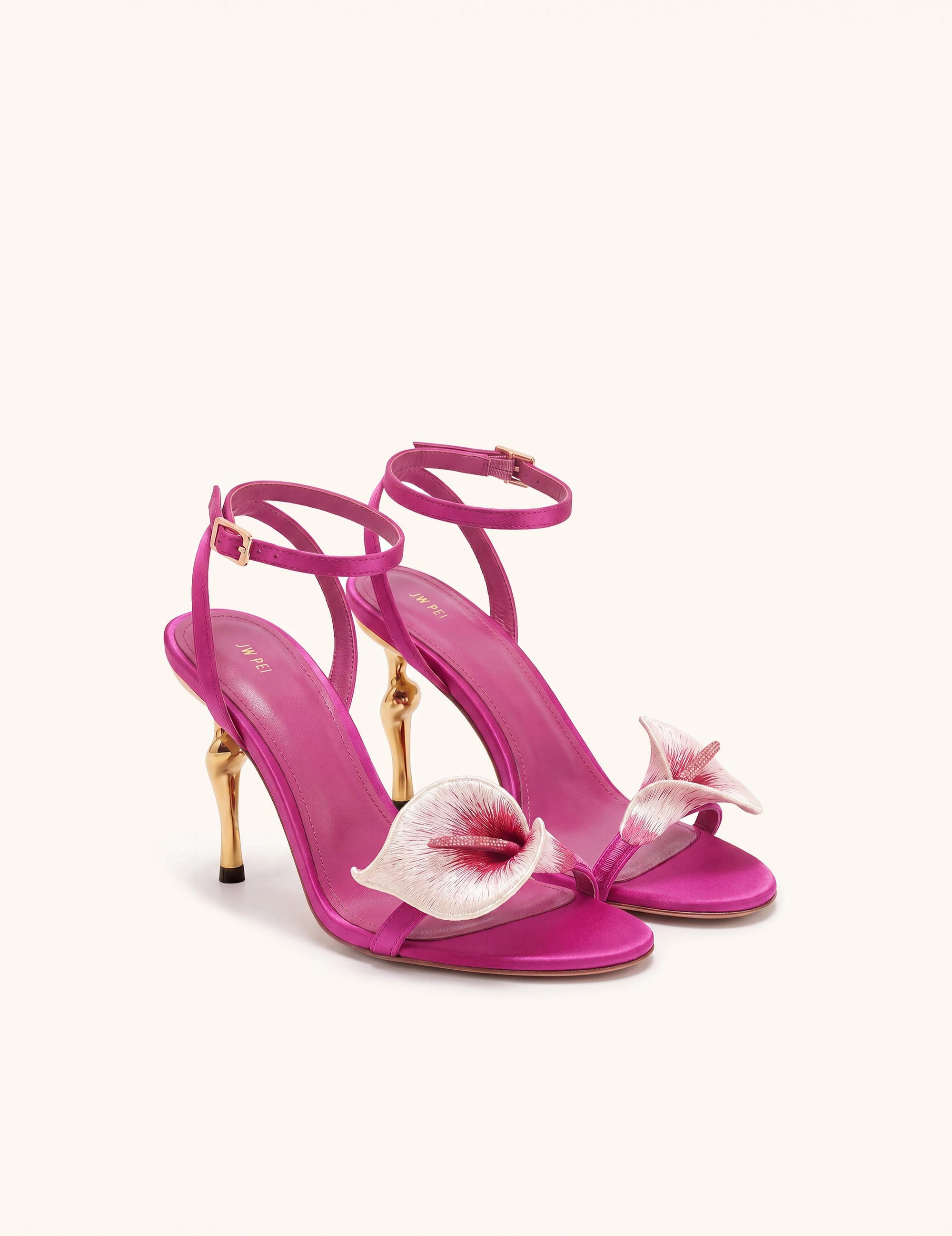 Alivia Calla Lily Gold Metal Heel Sandals - Rose Red
