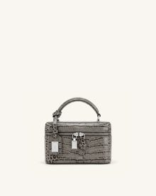 Cleo Box Shape Top Handle Bag - Grey Croc