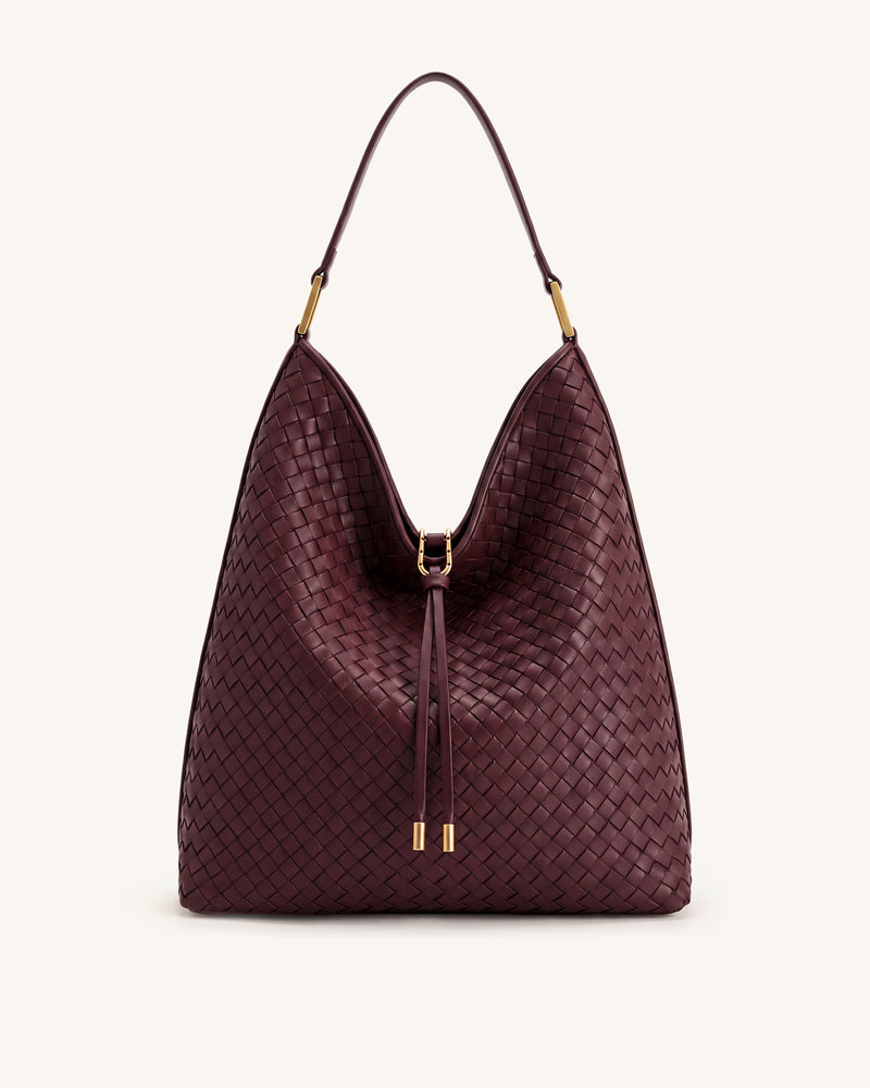 Aria Woven Shoulder Bag - Dark Burgundy
