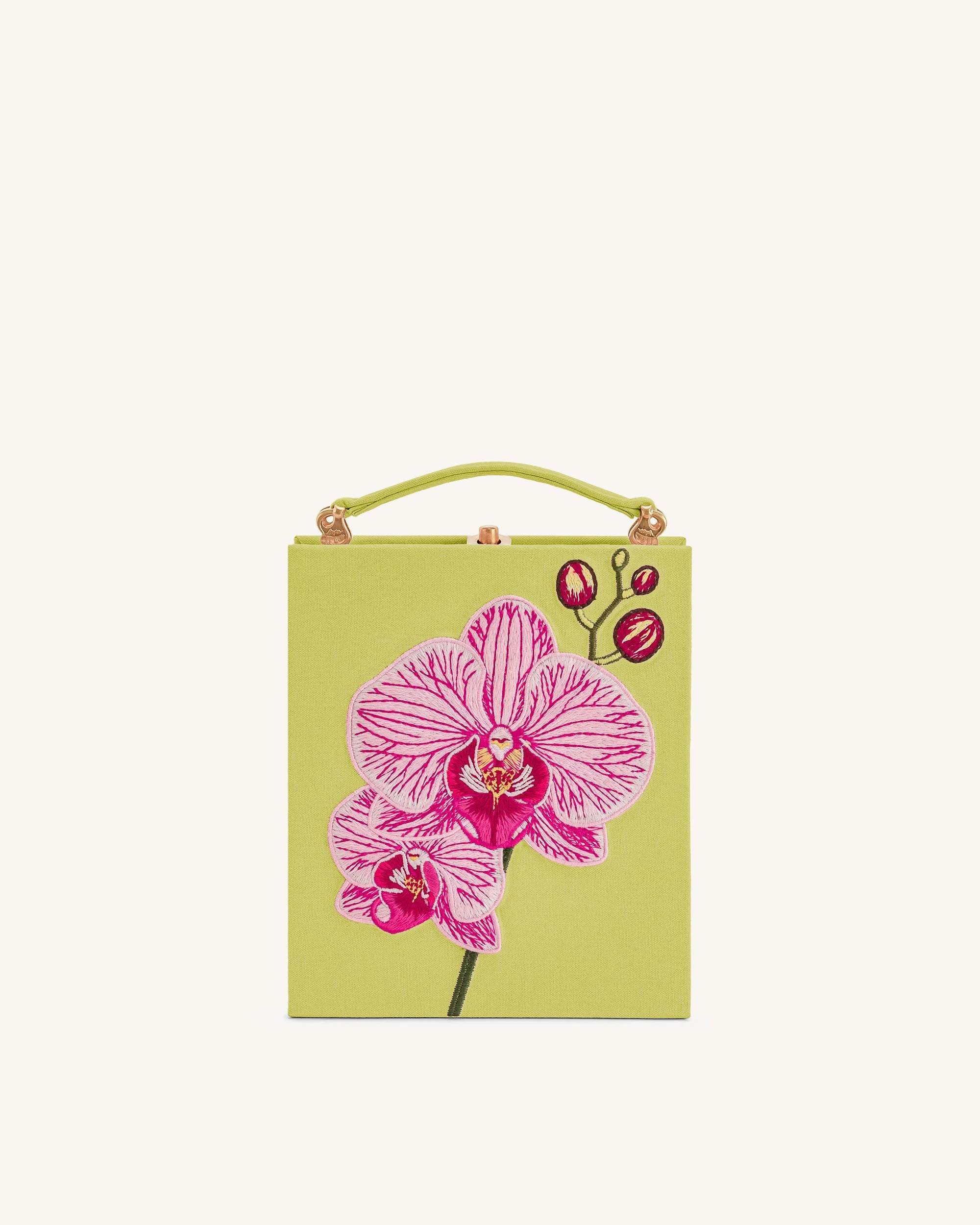 Taya Orchid Motif Book Shape Clutch Bag - Green