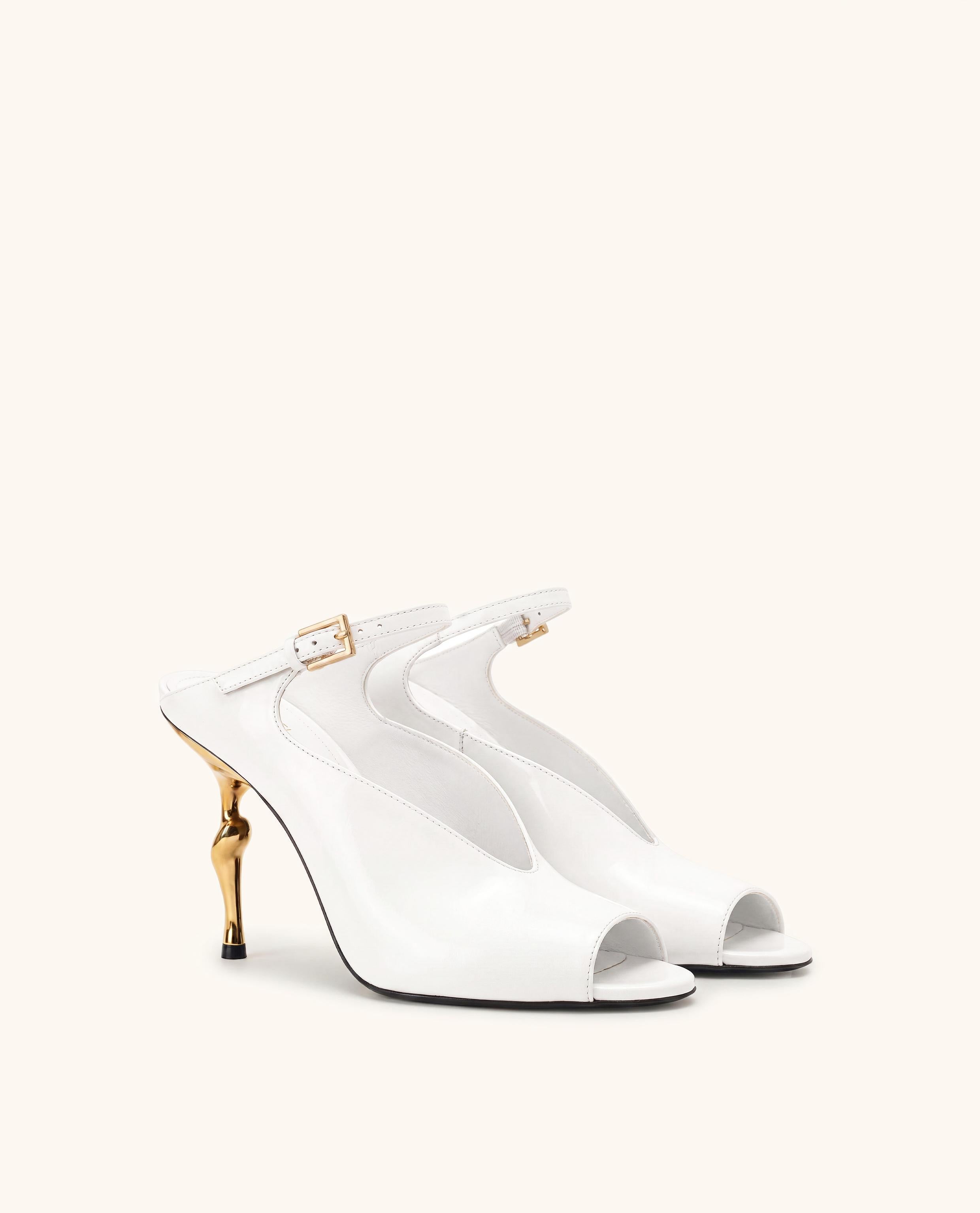 Alivia Gold Metal Peep-Toe Heels - White