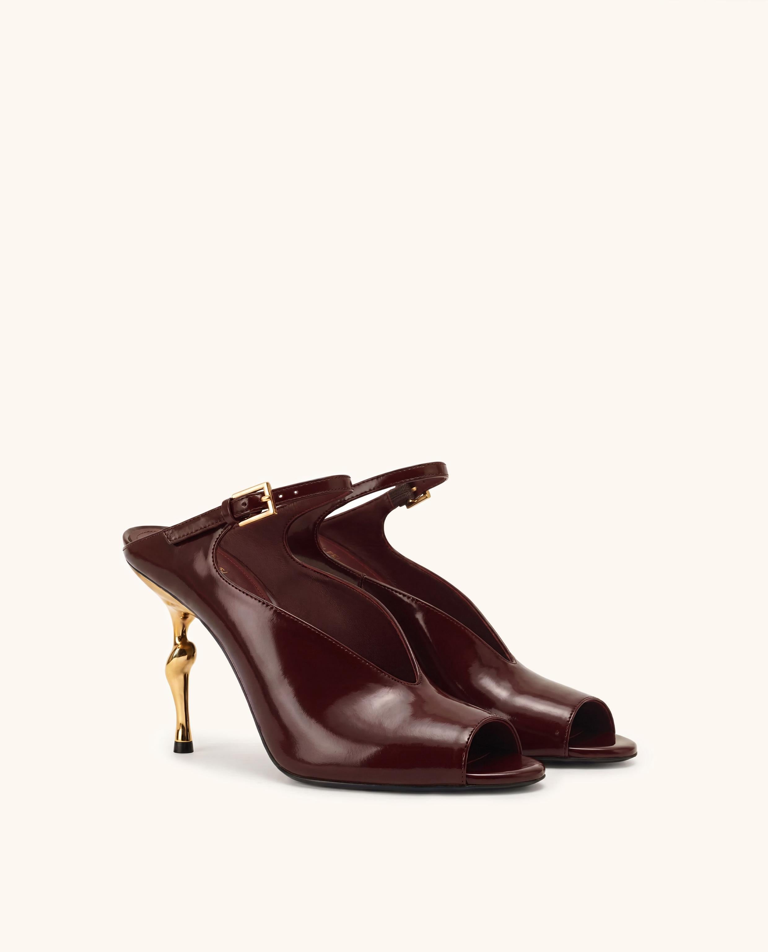 Alivia Gold Metal Peep-Toe Heels - Burgundy