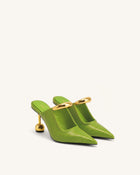 Sofia Metal Accent Sphere Heel Mules - Green