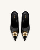 Sofia Angled Vamp Snakeskin Heel Mules - Black
