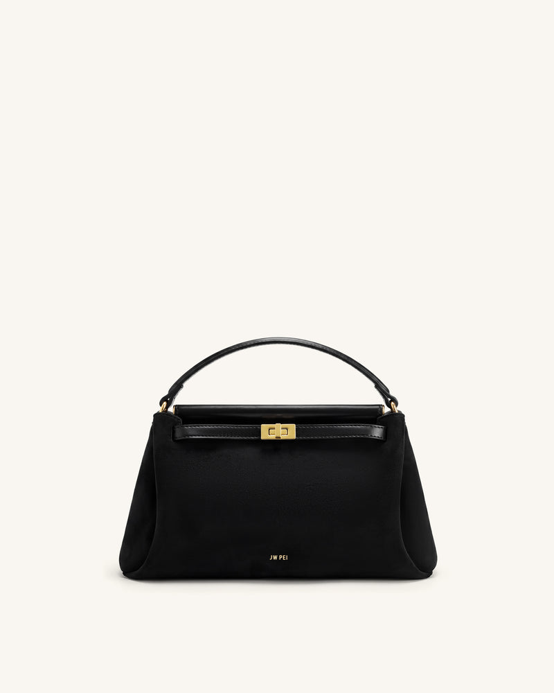 Carmen Faux Suede Top Handle Bag - Black