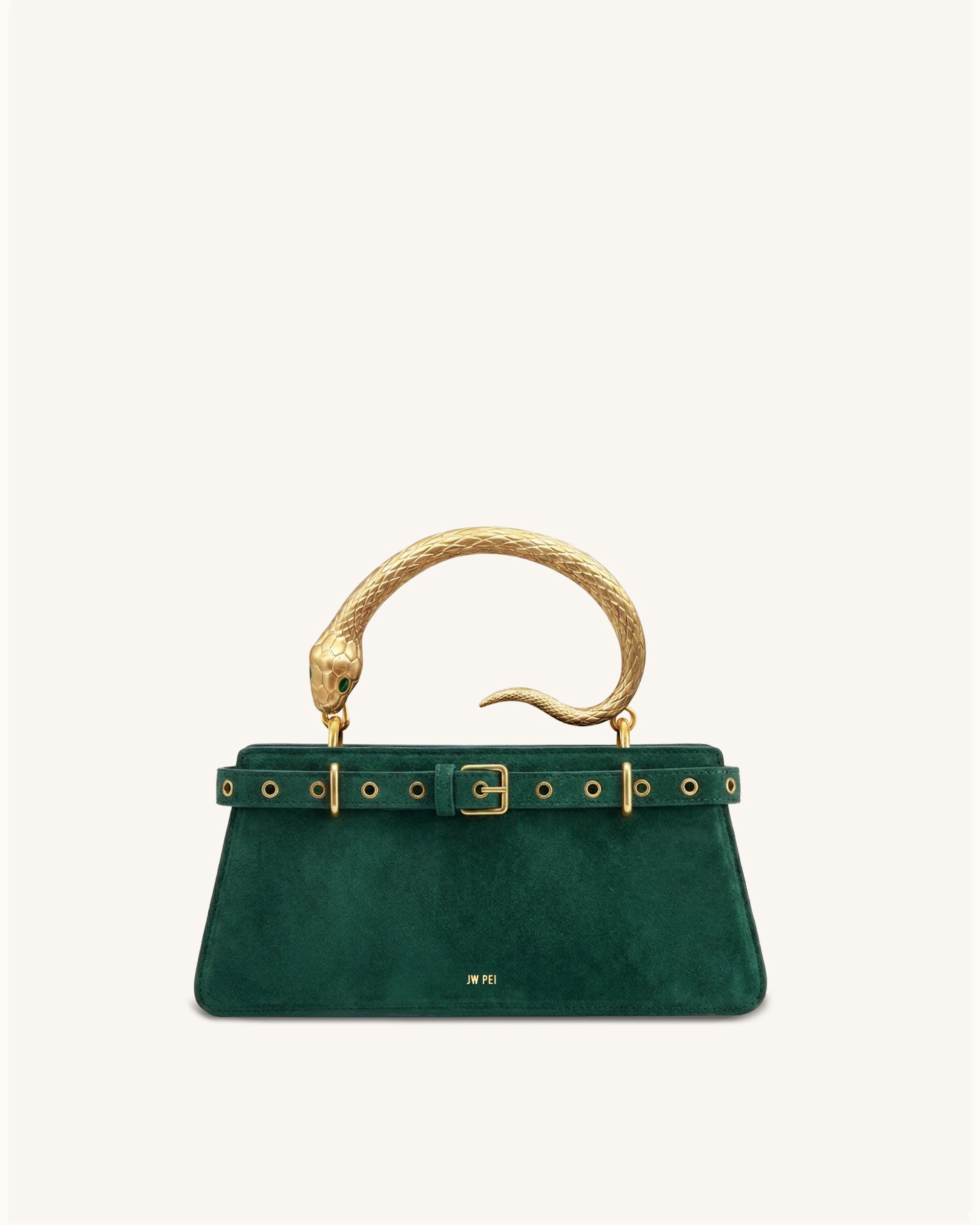 Elena Snake Handle Grommet Faux-Suede Top Handle Bag - Green